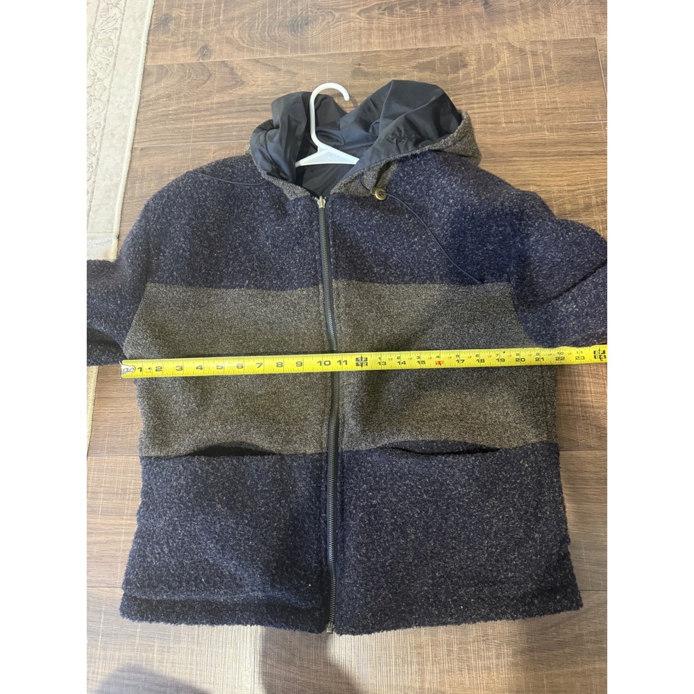 Hot Spices Mens Medium Colorblock Textured Boucle Zip Hooded Jacket Navy Brown - Picture 4 of 5